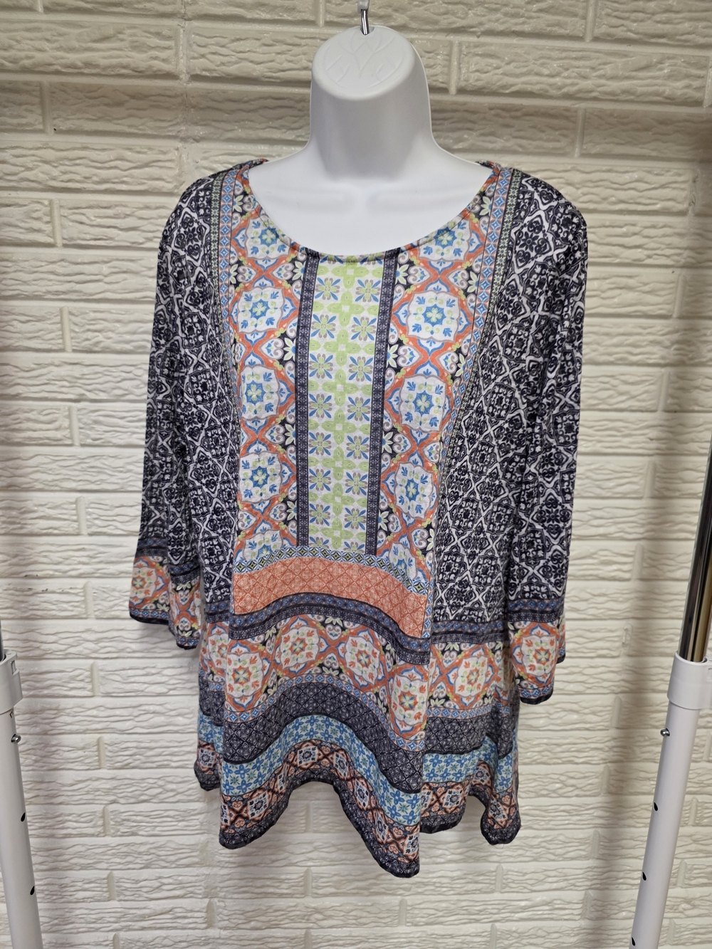 Ruby Rd. Multicolor Scoop-Neck Boho Tile-Print Tunic